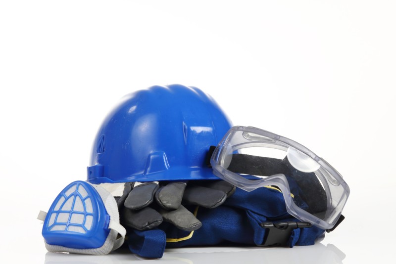 blue safety helmet and mask
