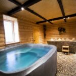 hot tub in wooden sauna
