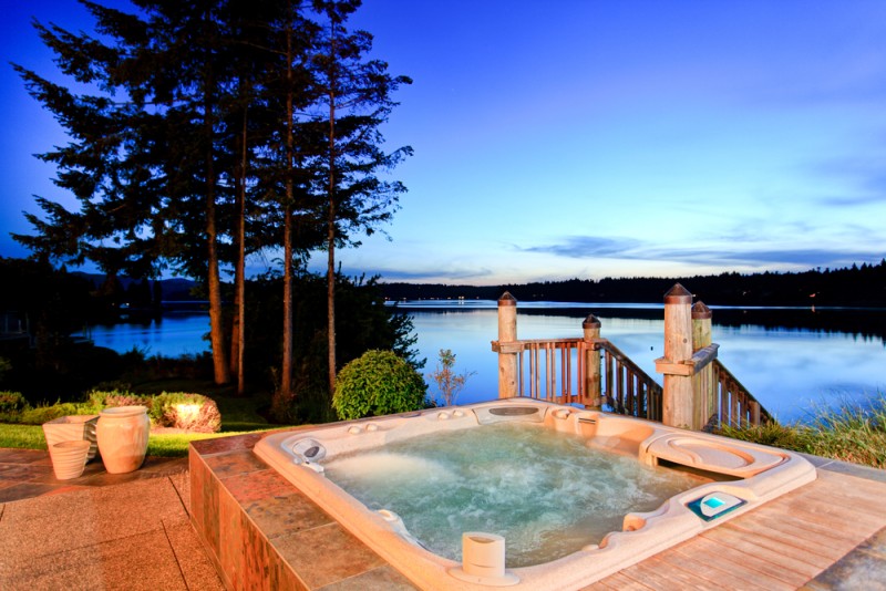 hot tub with water view