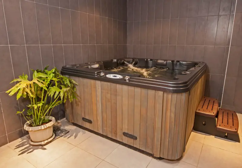wooden brown hot tub