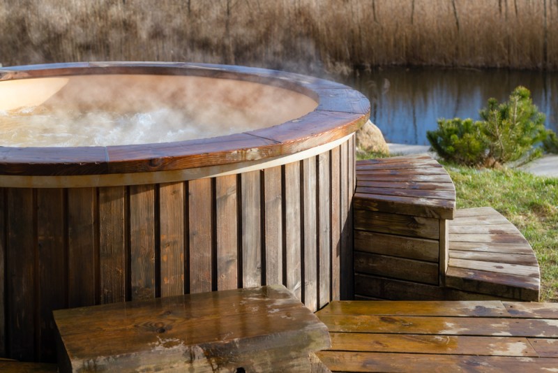 wooden hot tub in nature