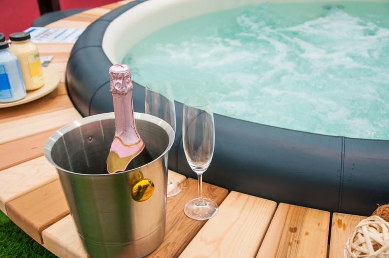 closeup of hot tub with wine