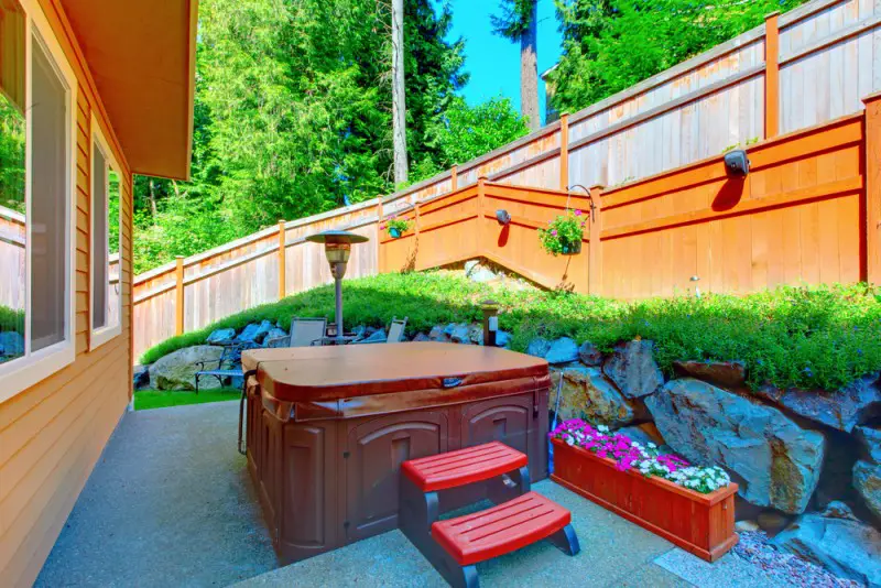 outdoor hot tub in the backyard
